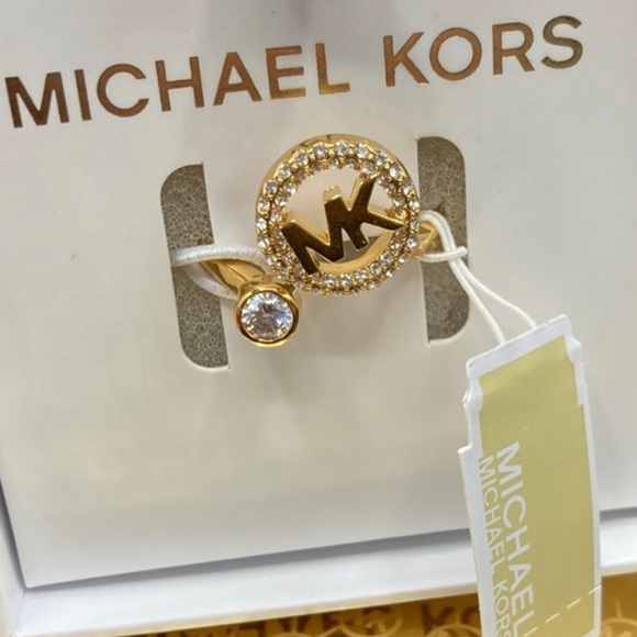 Michael Kors MK Open Ring Rhinestones Rose Gold Silver with Gift Box - Rare - Picture 3 of 4